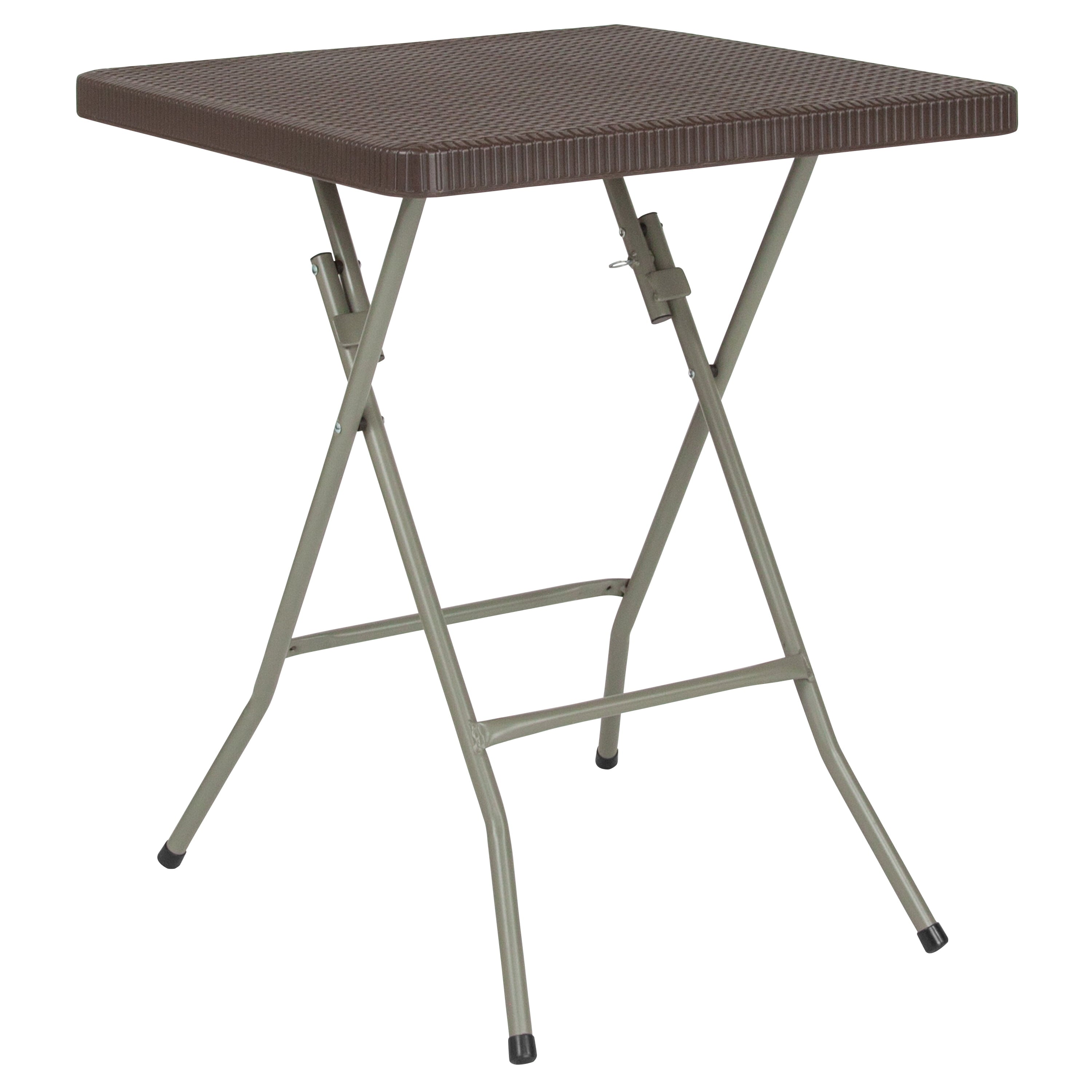 Emma + Oliver 1.95-Foot Square Brown Rattan Plastic Folding Table - Outdoor Event Table