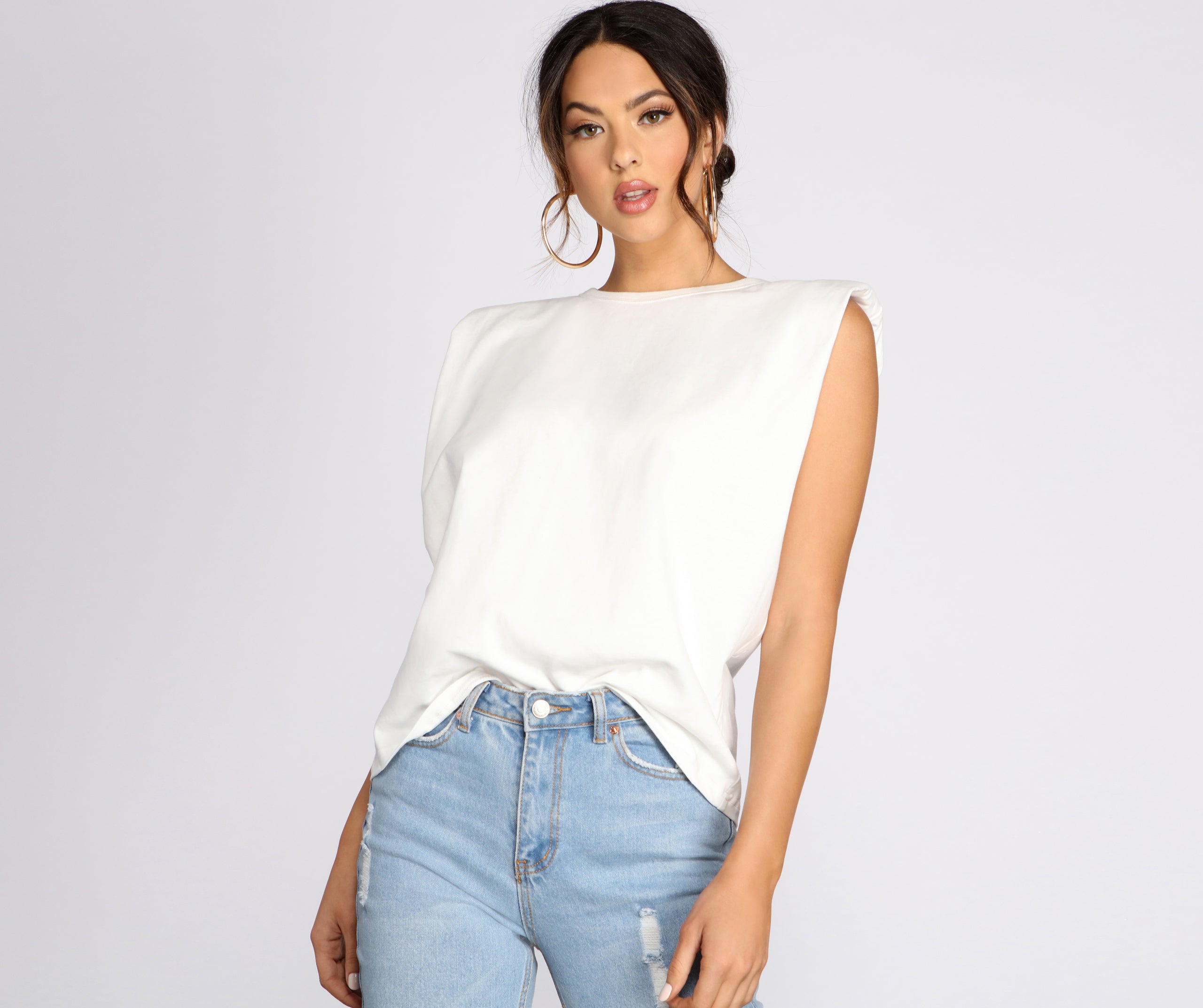 Sleeveless Padded Shoulder Tee