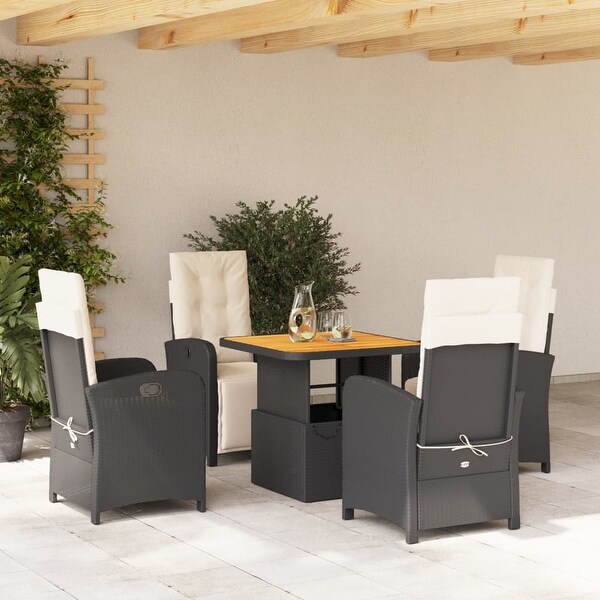 vidaXL Patio Dining Set with Cushions Furniture 2 Piece Black Poly Rattan