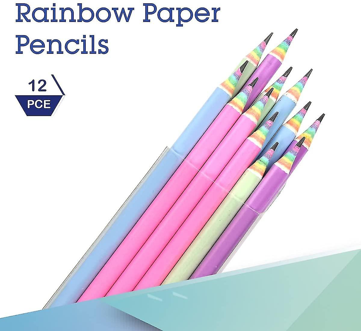 Miman 12-pack Eco-friendly Wood Plastic Free Rainbow Recycled Paper Hb Pencils For School And Office Supplies