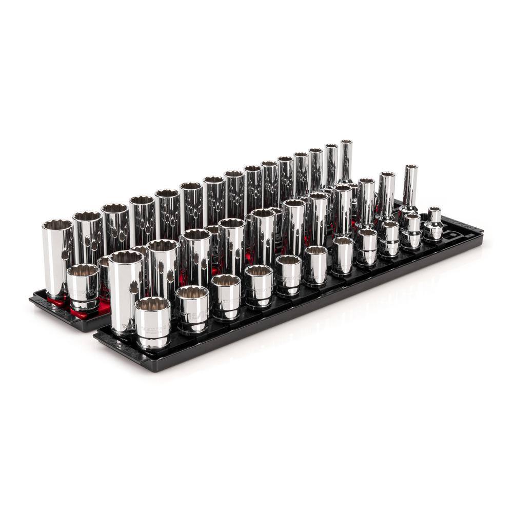 TEKTON 12 in. Drive 12-Point Socket Set with Rails (38 in.-1 in. 10 mm-24 mm) (52-Piece) SHD92214