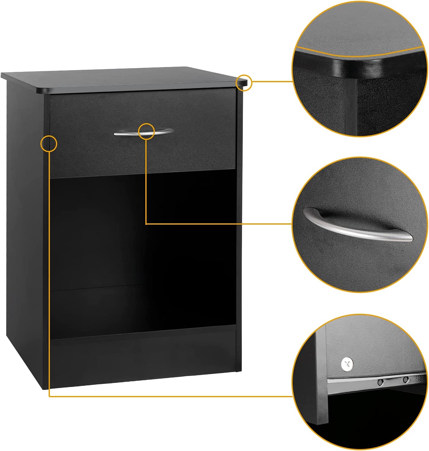 Nightstand with Drawer Bedside Table File Cabinet Storage with Sliding Drawer and Shelf