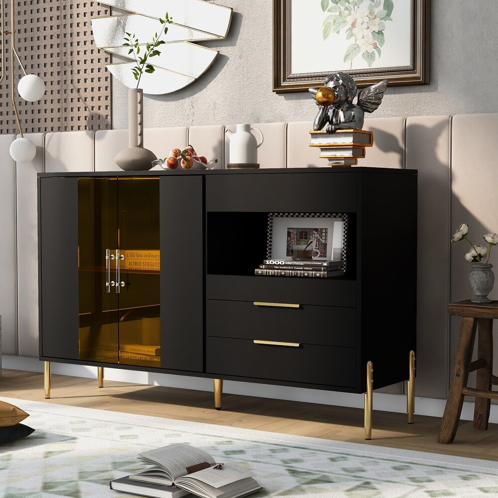 Accent Cabinet Buffet Cabinet with Acrylic Doors  Modern Storage Cabinets with Adjustable Shelves for Living Room