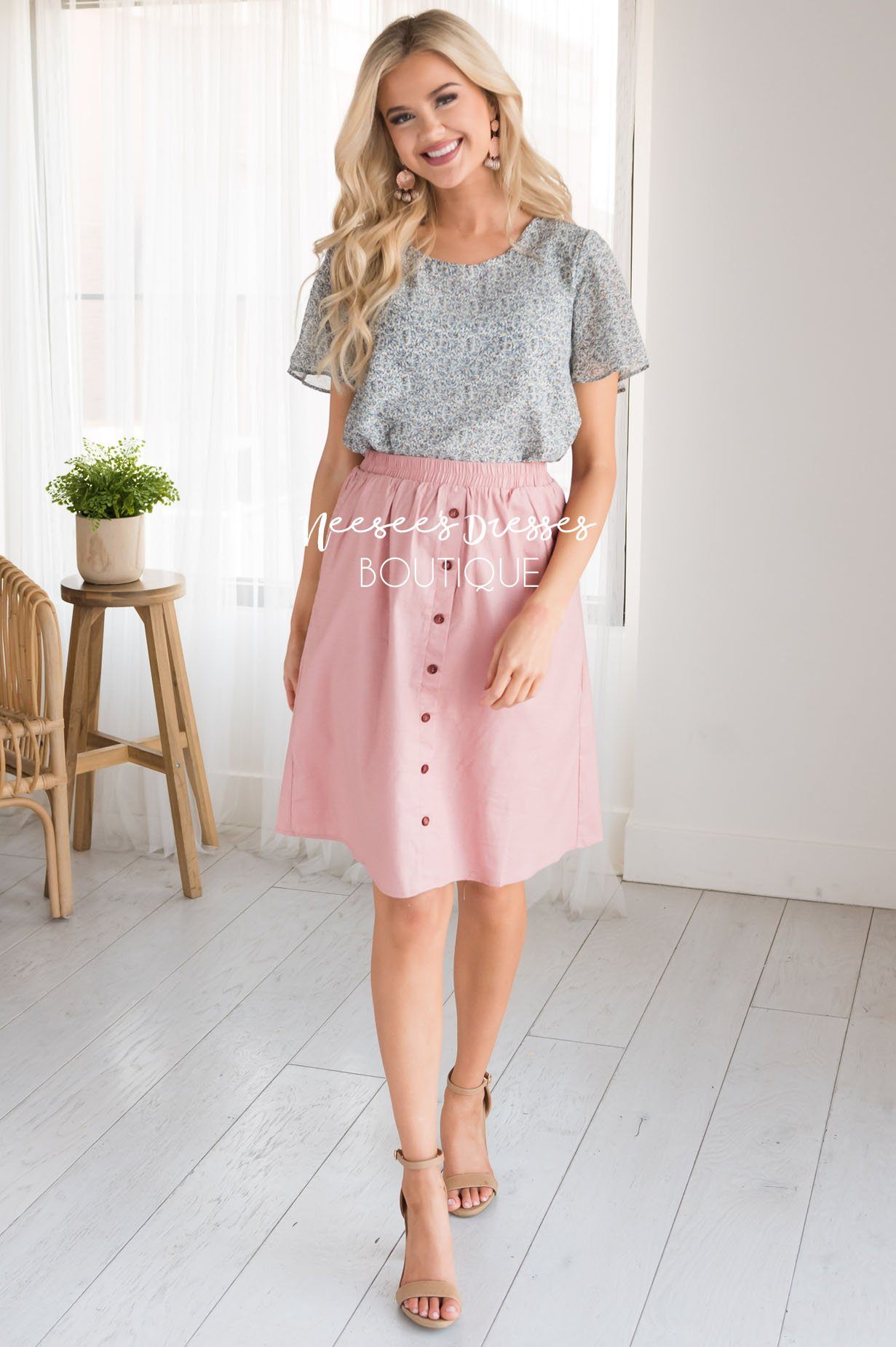 Pink Button Down Detail Skirt