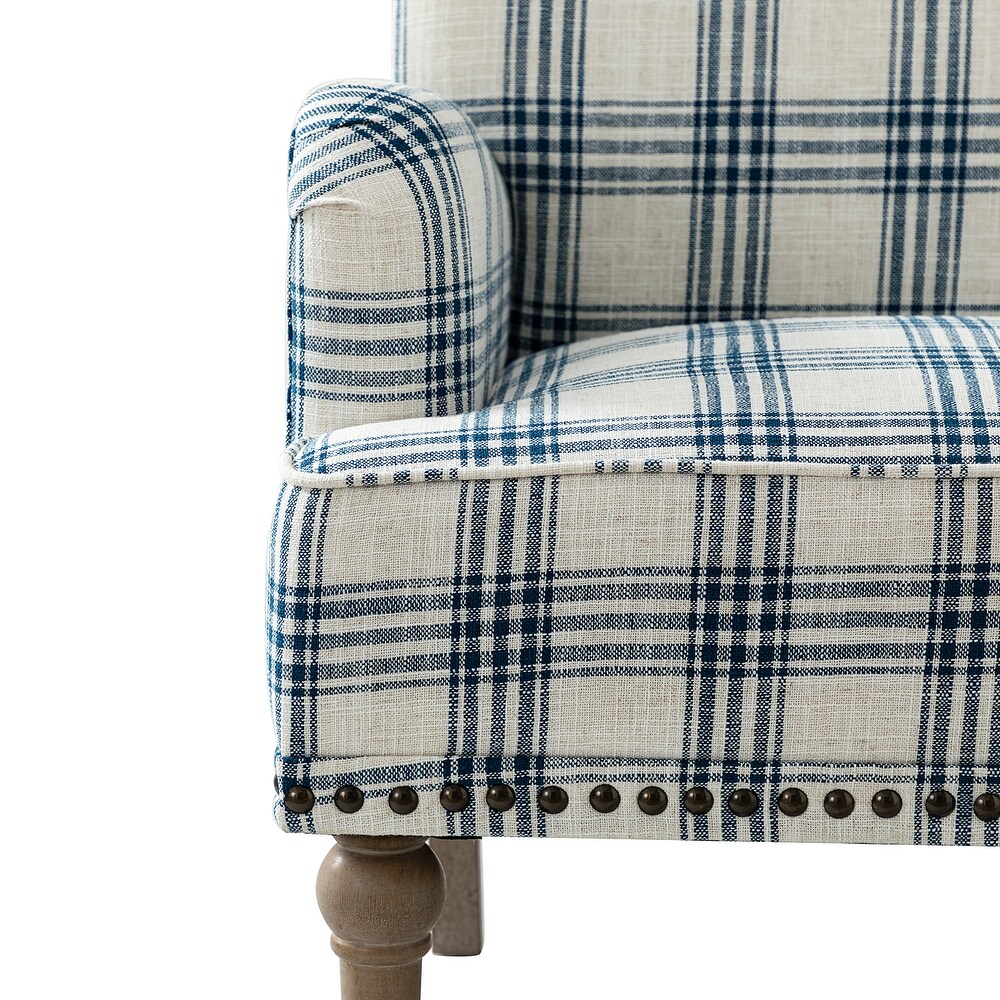 Geltrude Farmhouse Vintage Plaid Accent Armchair with Nailhead Trim by HULALA HOME