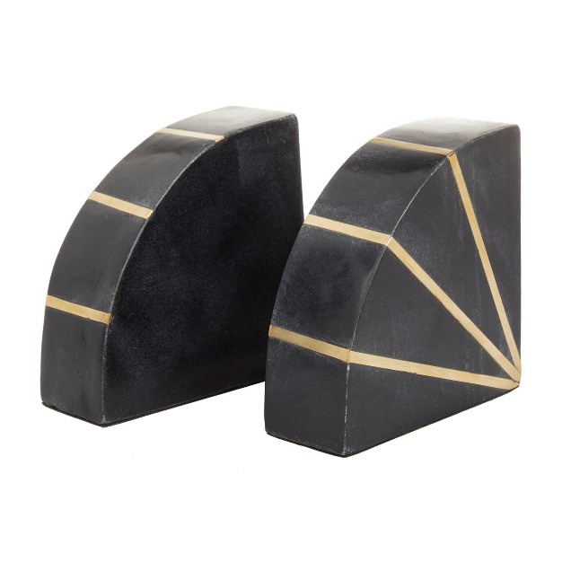 Set Of 2 Marble Geometric Bookends With Gold Inlay Black Cosmoliving By Cosmopolitan