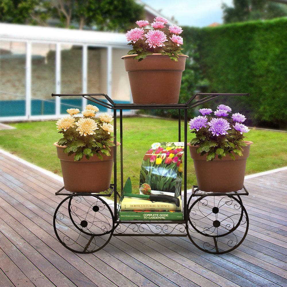 31 in. Garden Cart Stand and Flower Pot Plant Holder Display Rack Metal (6-Tiers) 0924CY71DZWXRX