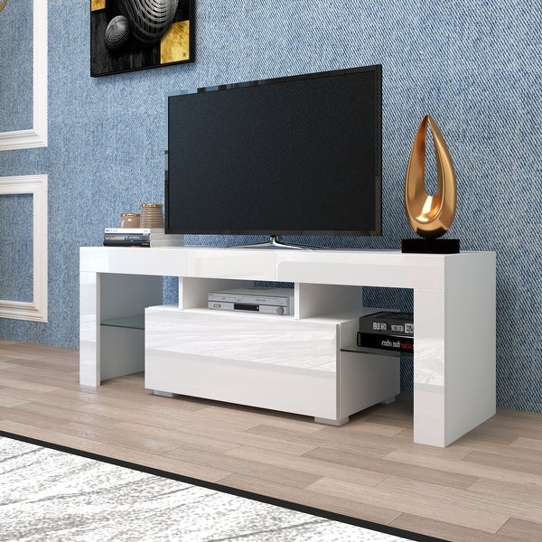 Entertainment TV Stand， Large TV Stand TV Base Stand with LED Light TV Cabinet