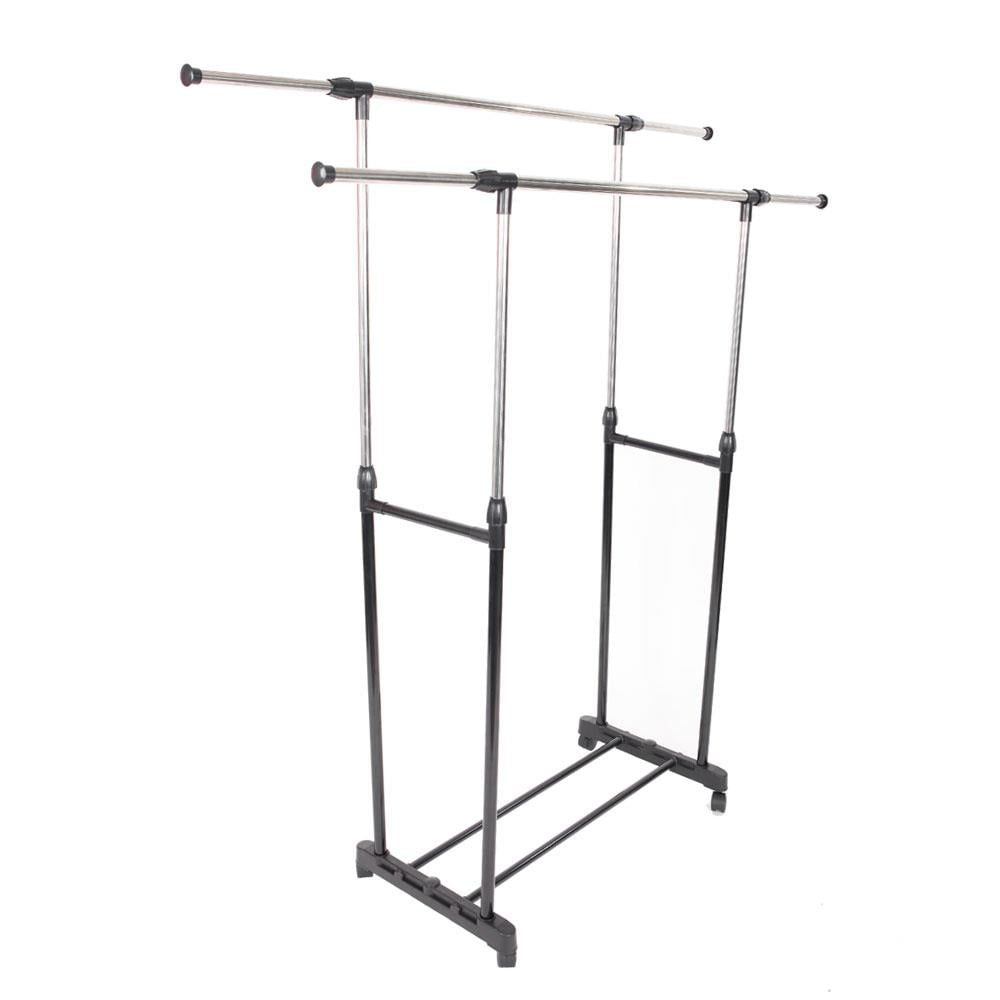 Zimtown Adjustable Double Rod Garment Rack Rolling Bar Rail Rack Clothes Hanger Shoes