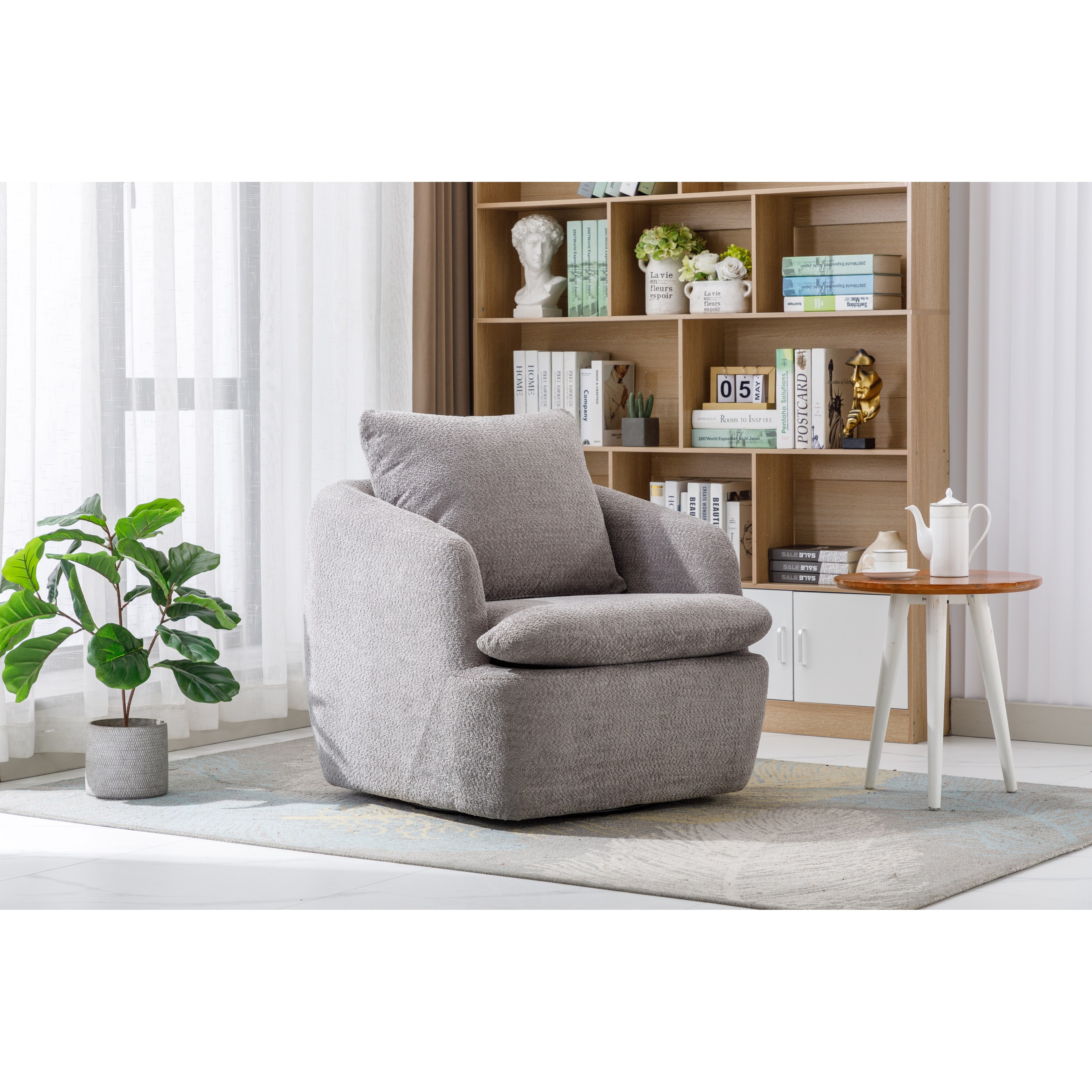 Swivel Barrel Sofa Accent Chairs Round Armchair Living Room Chairs with 360 Degree Swivel Lounge Arm Chair， Grey