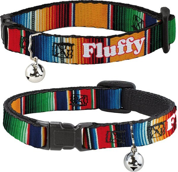 Buckle-Down Zarape2 Vertical Multi Color Stripe  Personalized Breakaway Cat Collar with Bell