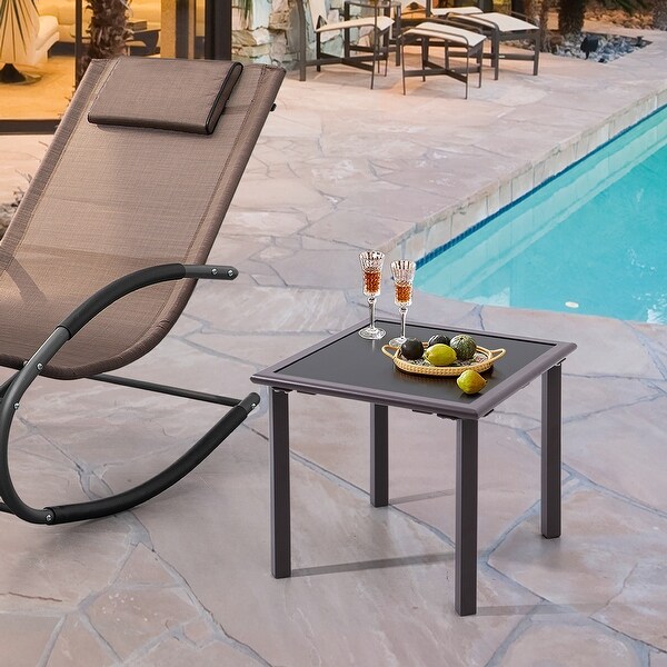 VredHom Outdoor Patio Square Side/End Table with Tempered Glass Top