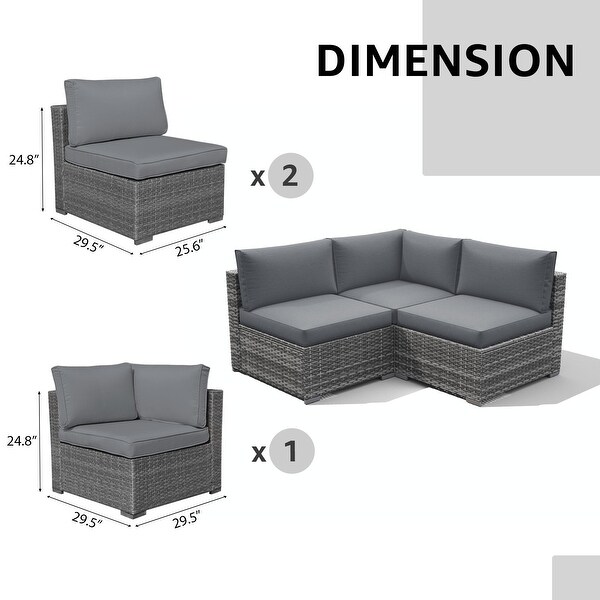 Outdoor 3 pcs Wicker Sectional Corner Sofa and Armless Sofa