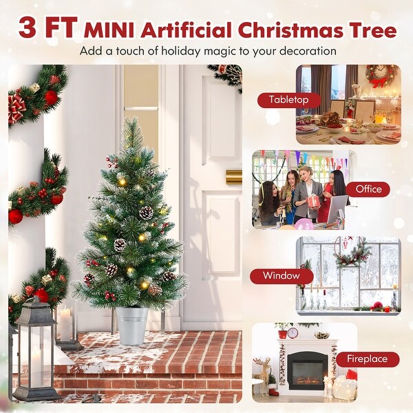 Gymax 2PCS 3 FT Artificial Xmas Tree w/ 81 Branch Tips Eucalyptus