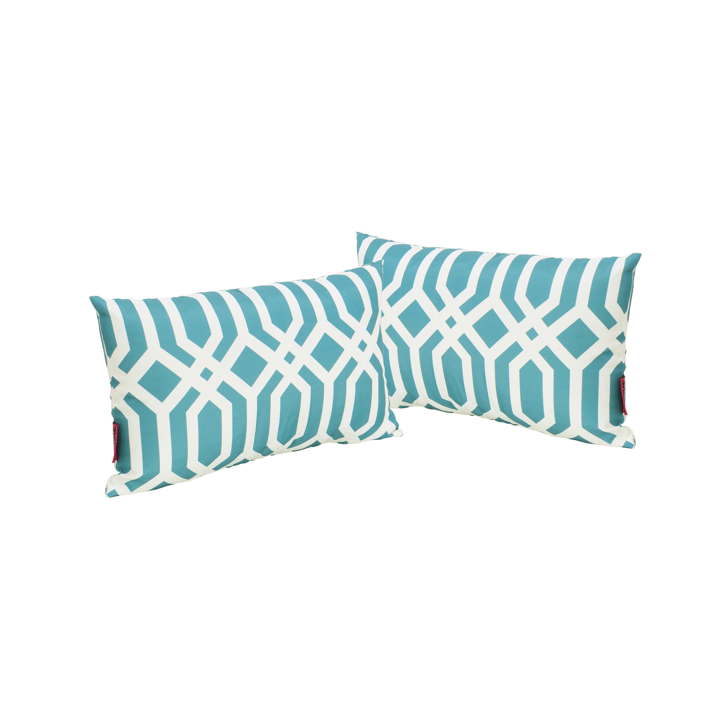 Raylan Indoor Dark Teal Arabesque Patterned Water Resistant Rectangular Throw Pillow