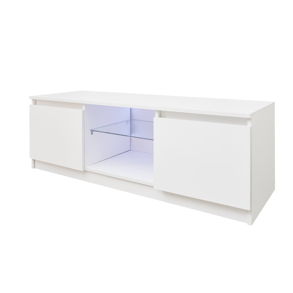 White Living Room Entertainment Center Media Console Table  Modern LED TV Cabinet TV Stand with Lights and Storage Drawers