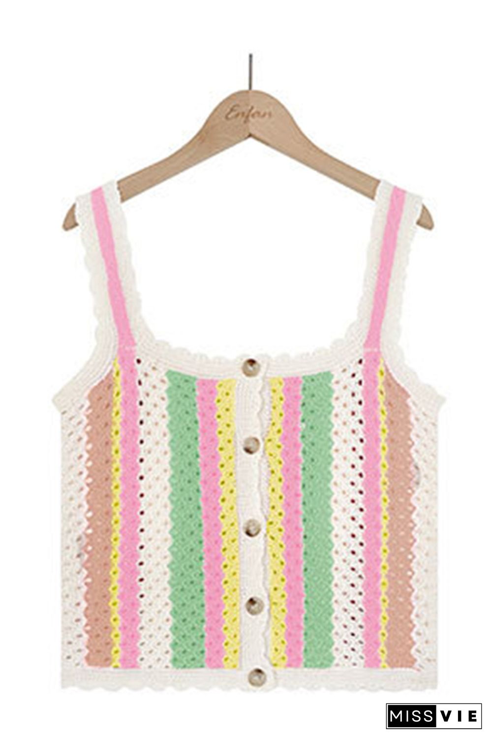 Button Down Multicolor Striped Knit Cami Top