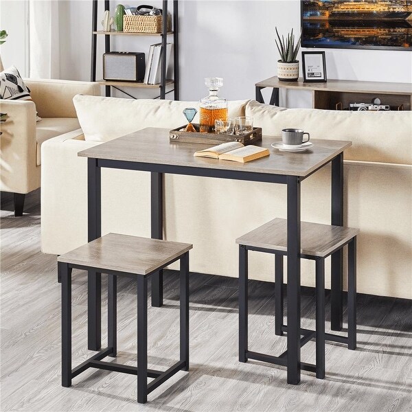 3pcs Industrial Dining Set， Rustic Gray