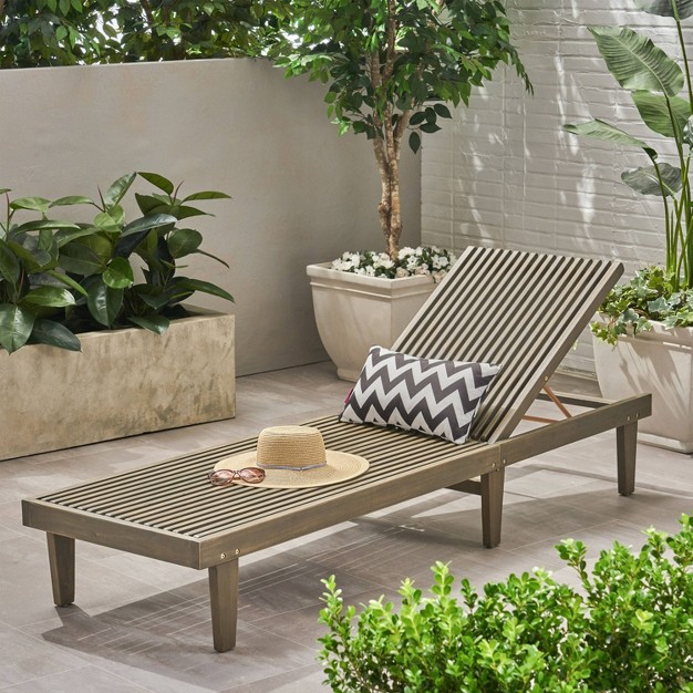 Nadine Wood Patio Chaise Lounge Chair Gray Christopher Knight Home