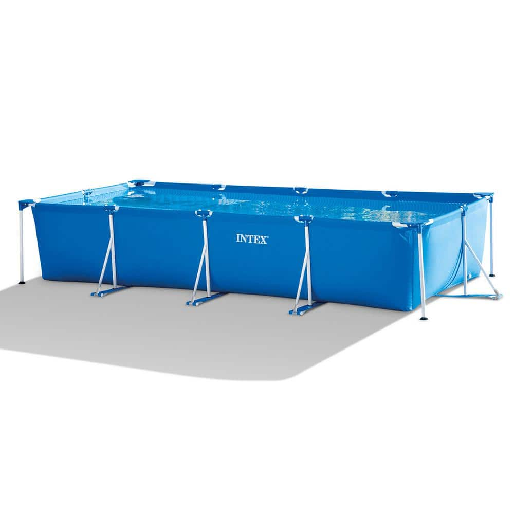 INTEX 14.75 ft. x 7.3 ft. x 33 in. Rectangular Frame Above Ground Swimming Pool, Blue 28273EH