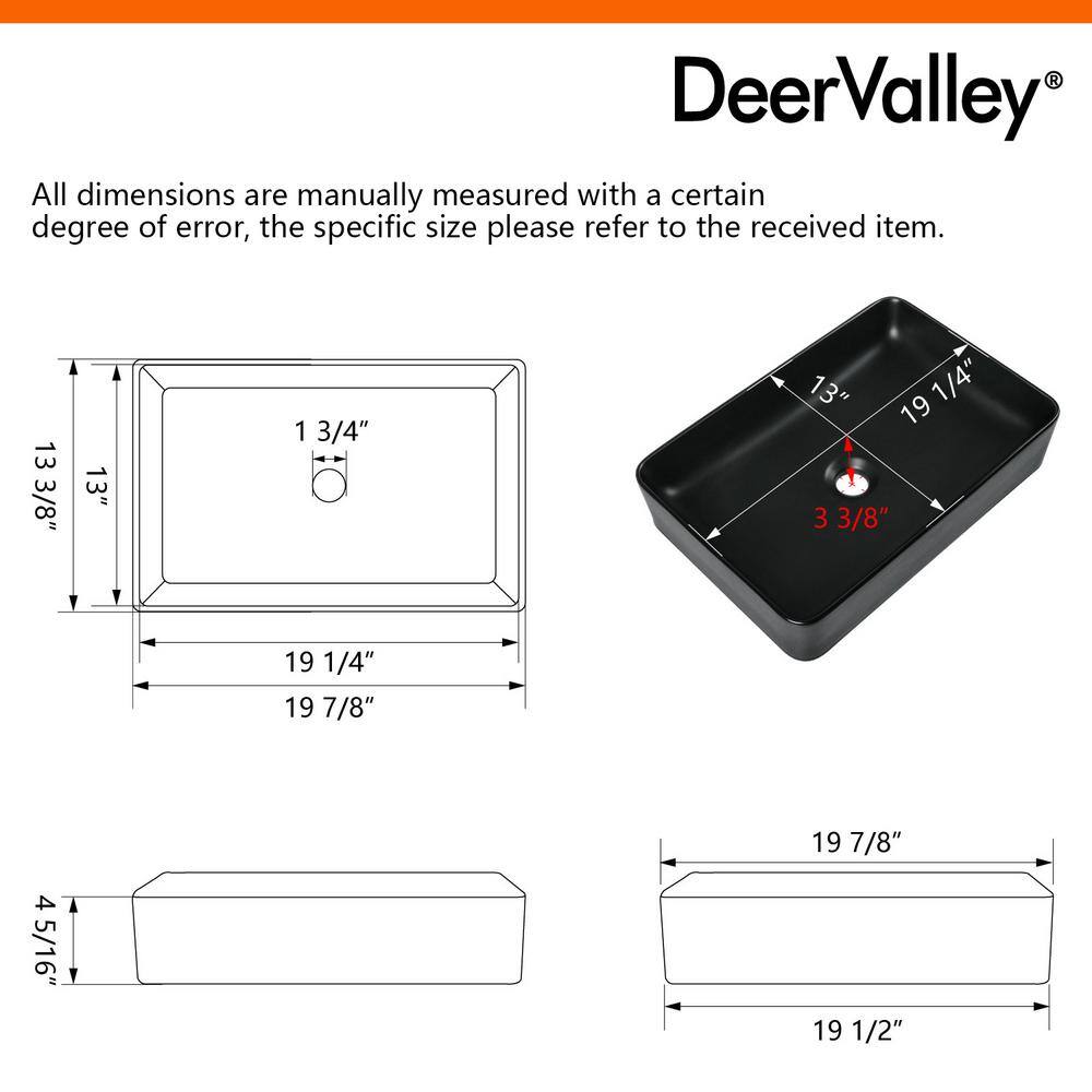 DEERVALLEY DeerValley Ally Black Ceramic Rectangular Vessel Bathroom Sink Not Included Facuet DV-1V0010