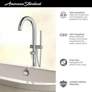 American Standard Contemporary Round Single-Handle Freestanding Tub Filler for Flash Rough-in Valve with Hand Shower in Matte Black T064951.243