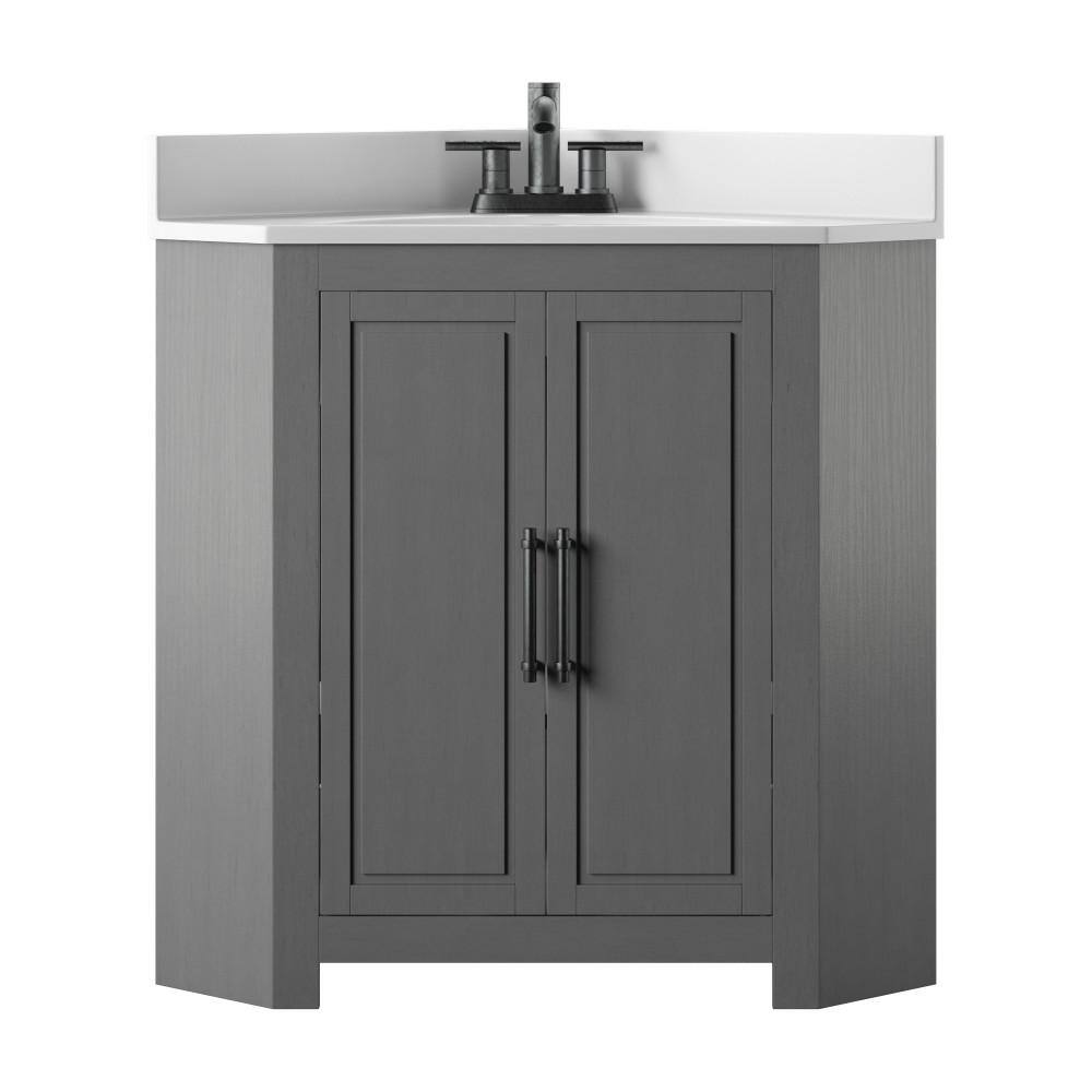 Twin Star Home 25 in. W x 25 in. D Corner Bathroom Vanity in Antique Gray with White Top and White Basin 25BV35043-PG22