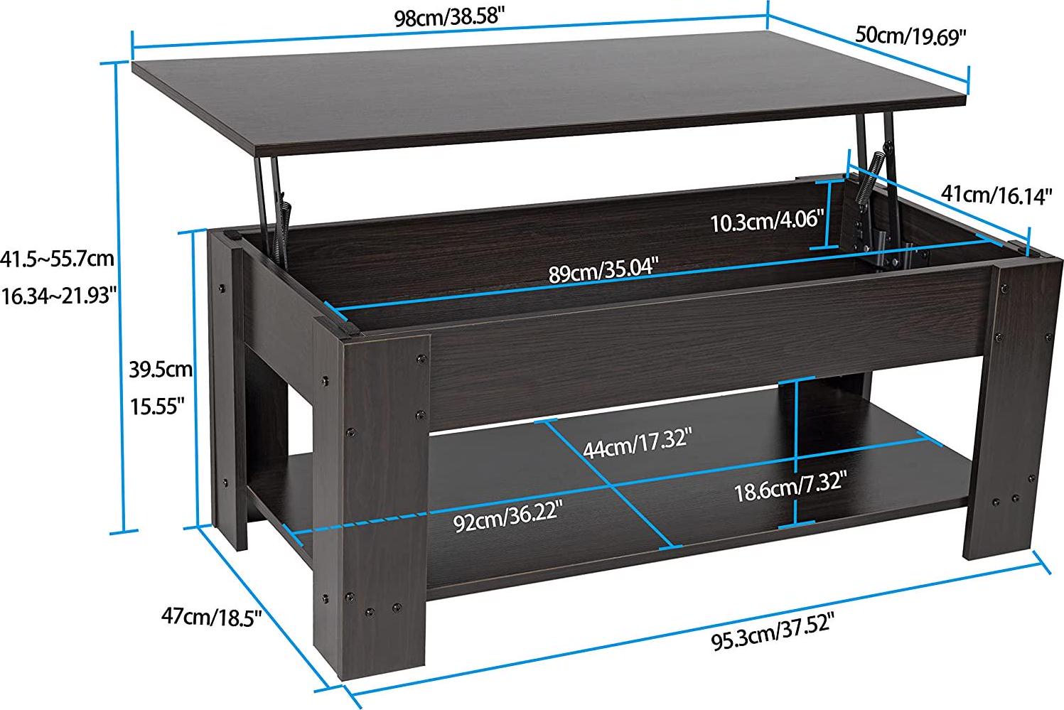 Elegainz Lift Top Coffee Table with Hidden Compartment and Storage Shelf in Black or Espresso