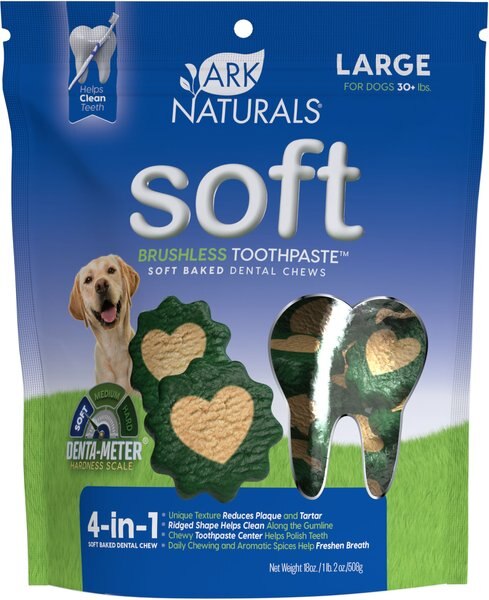 Ark Naturals Soft Brushless Toothpaste Large Dental Dog Treats， 18-oz bag