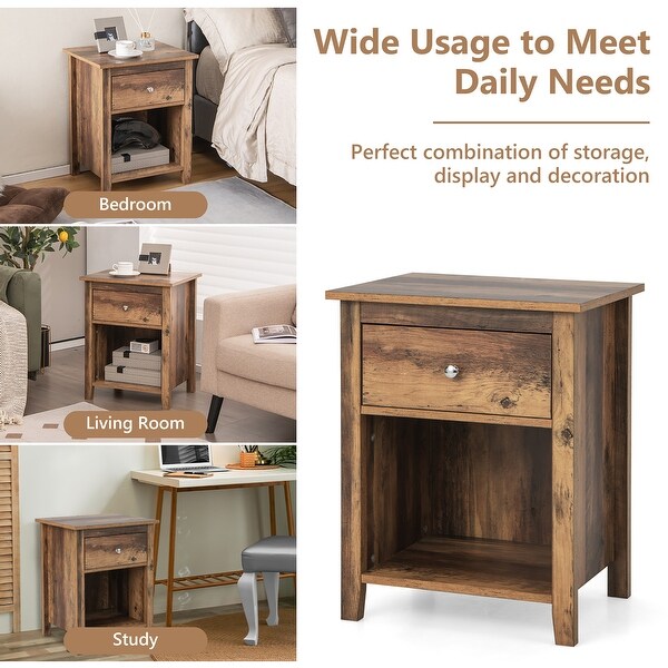 Costway 2 PCS Nightstand side Table with Drawer Open Shelf for Living