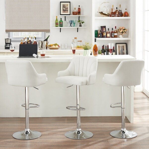 Adjustable Armless Swivel PU Leather Bar Stools Chrome Air Lift Counter Height Stools Set of 4