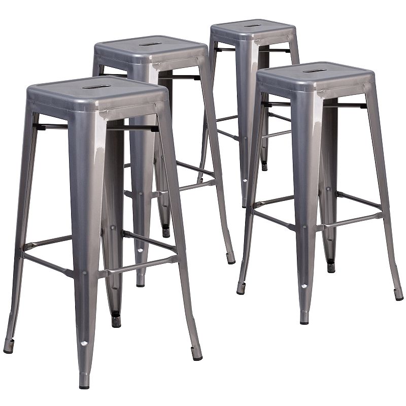 Emma and Oliver 4 Pack 30'' High Backless Metal Indoor Barstool with Square Seat