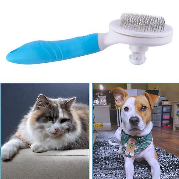 Miman Self Cleaning Slicker Brush For Dog And Cat Removes Hair Massages Pet Comb Blue