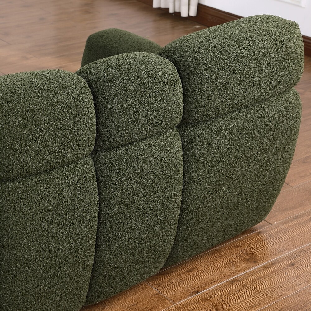 Boucle Loveseat Sofa Marshmallow Lounge Loveseat Sofa with Rolled Arms and Split Back  for Living Room Settee Chair  Olive Green