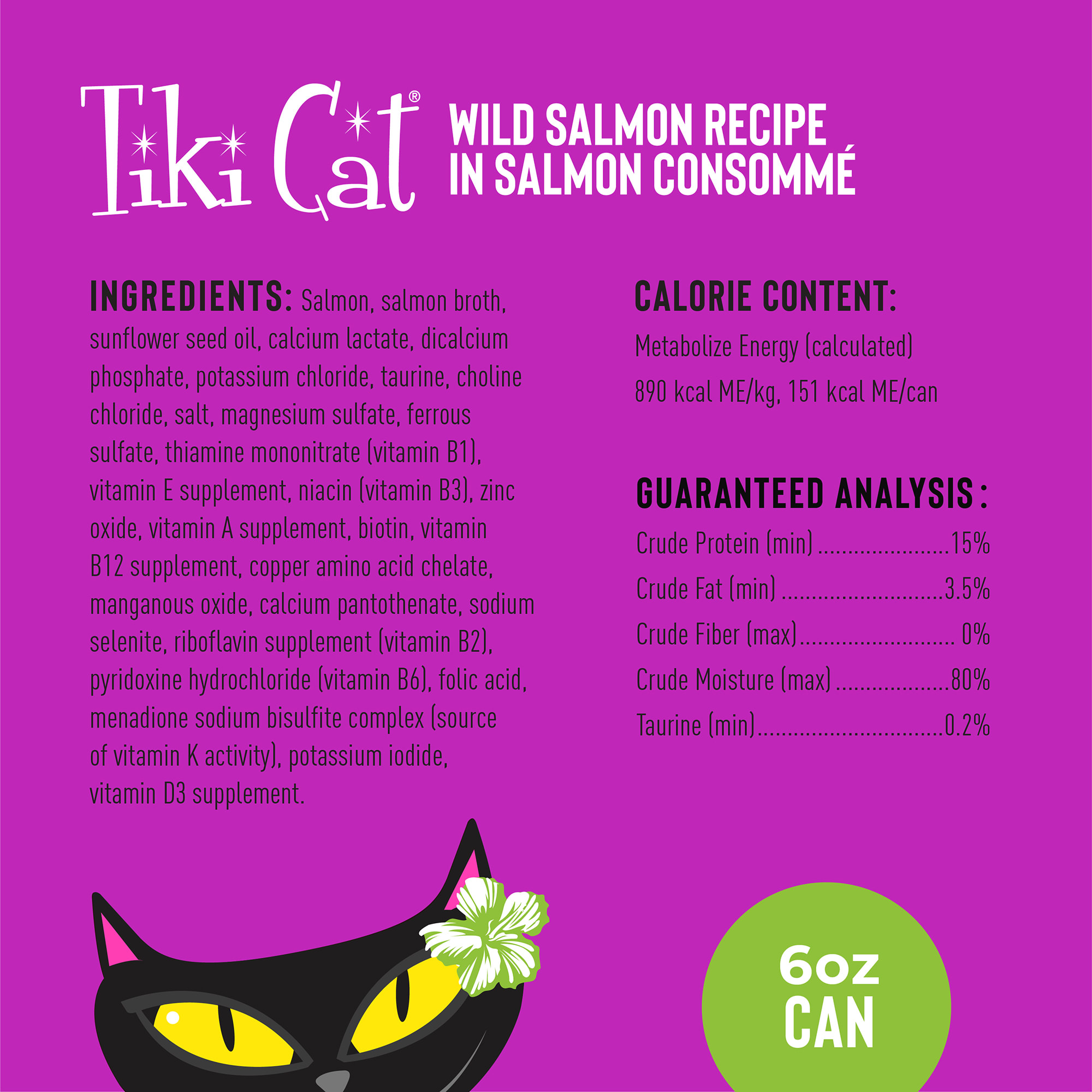 Tiki Cat Hanalei Luau Salmon Wet Cat Food， 6 oz.， Case of 8