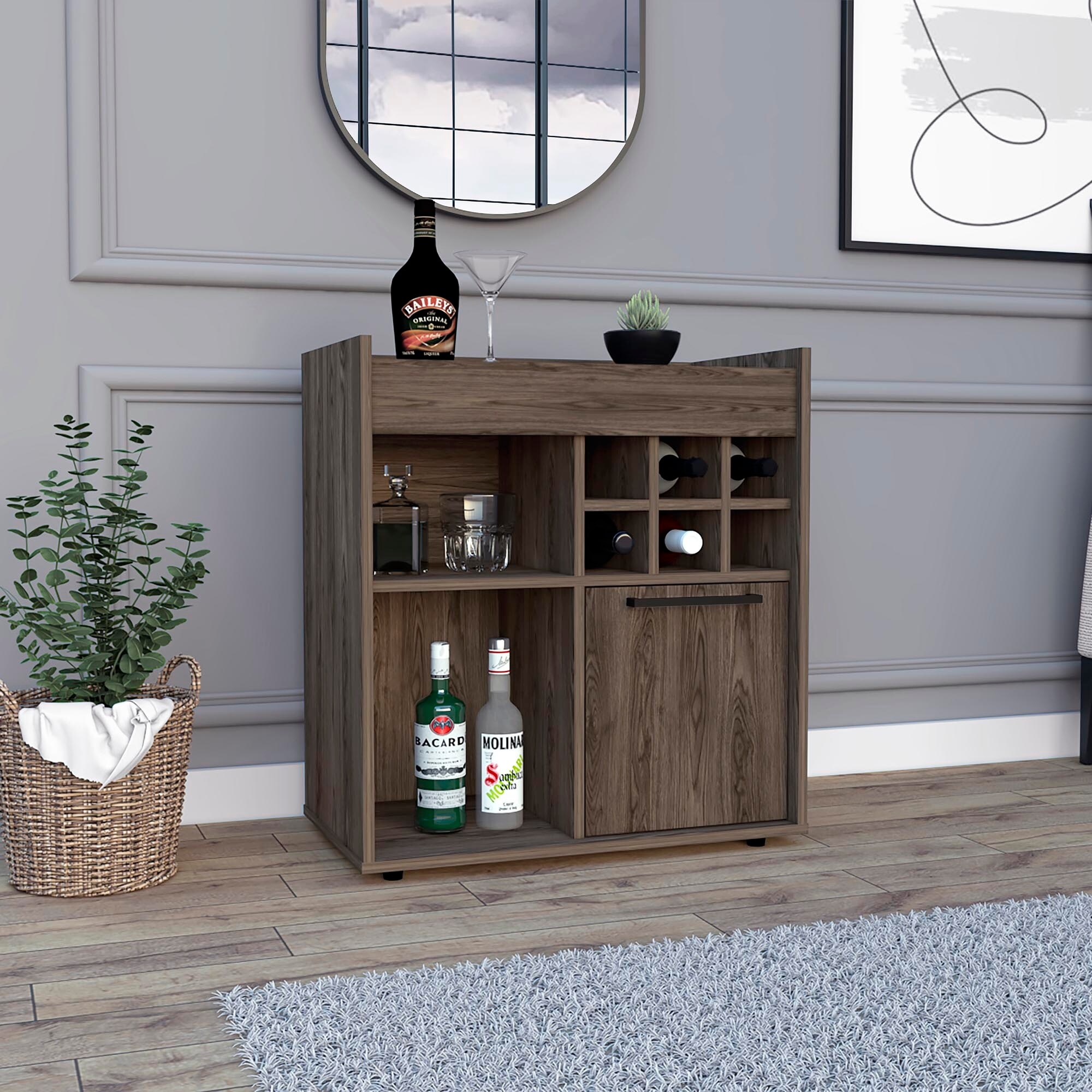 1-Door Bar Cabinet with 2 Shelves and 6 Cubbies