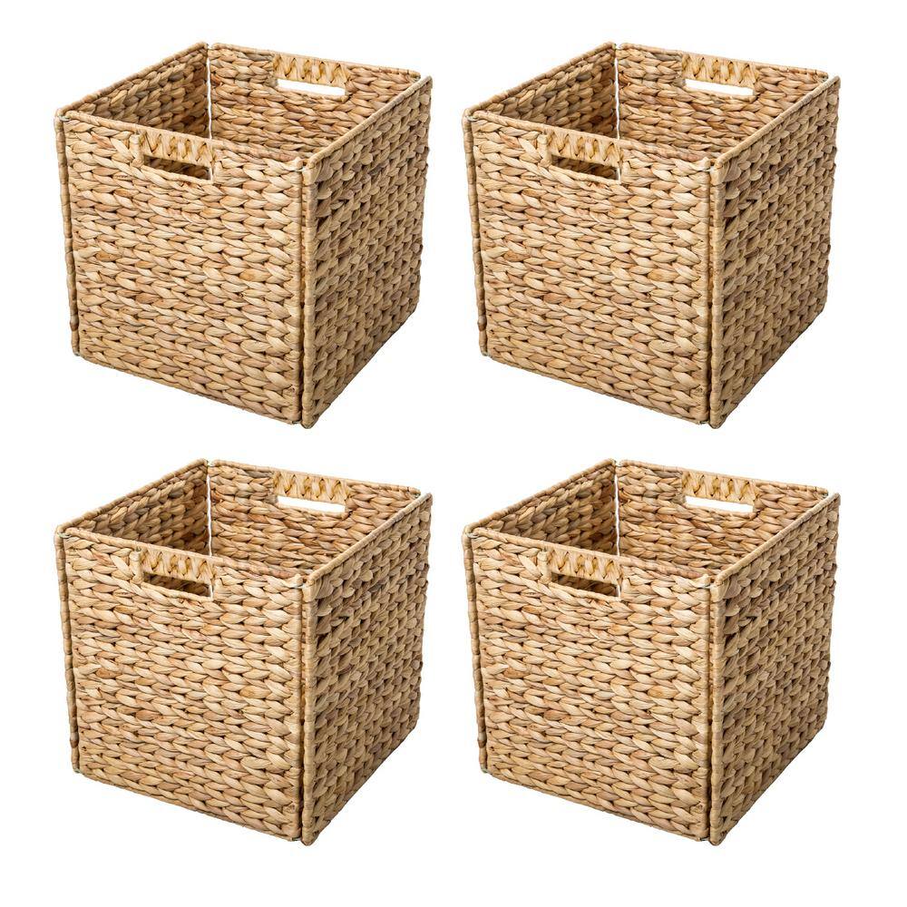 Trademark Innovations 12 in. H x 12 in. W x 12 in. D Natural Tan Hyacinth Cube Storage Bin (4-Pack) BSKT-SQNAT-5X