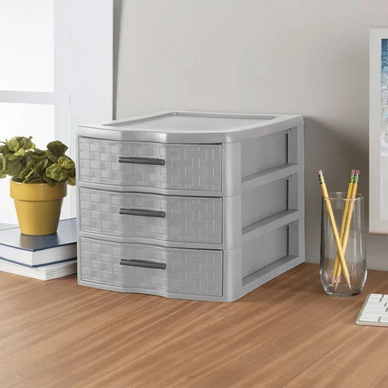 Sterilite Medium Weave 3 Drawer Storage Unit Versatile Organizer， Grey (4 Pack)