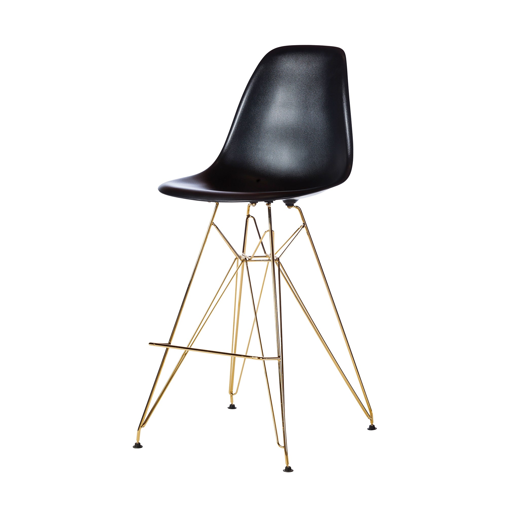 Molded Acrylic Counter Stool in Black and Gold Finish Legs