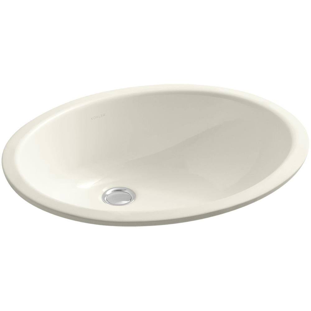 KOHLER Caxton Vitreous China Undermount Bathroom Sink with Overflow Drain in Biscuit with Overflow Drain K-2210-96