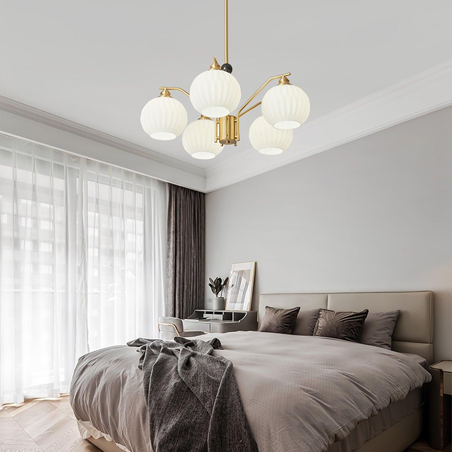 Ribbed Glass Gold Chandelier