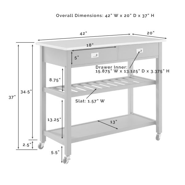 Chloe Stainless Steel Top Kitchen Island/Cart