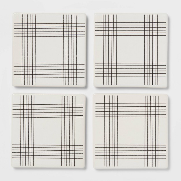 4pk Stoneware Open Plaid Coasters