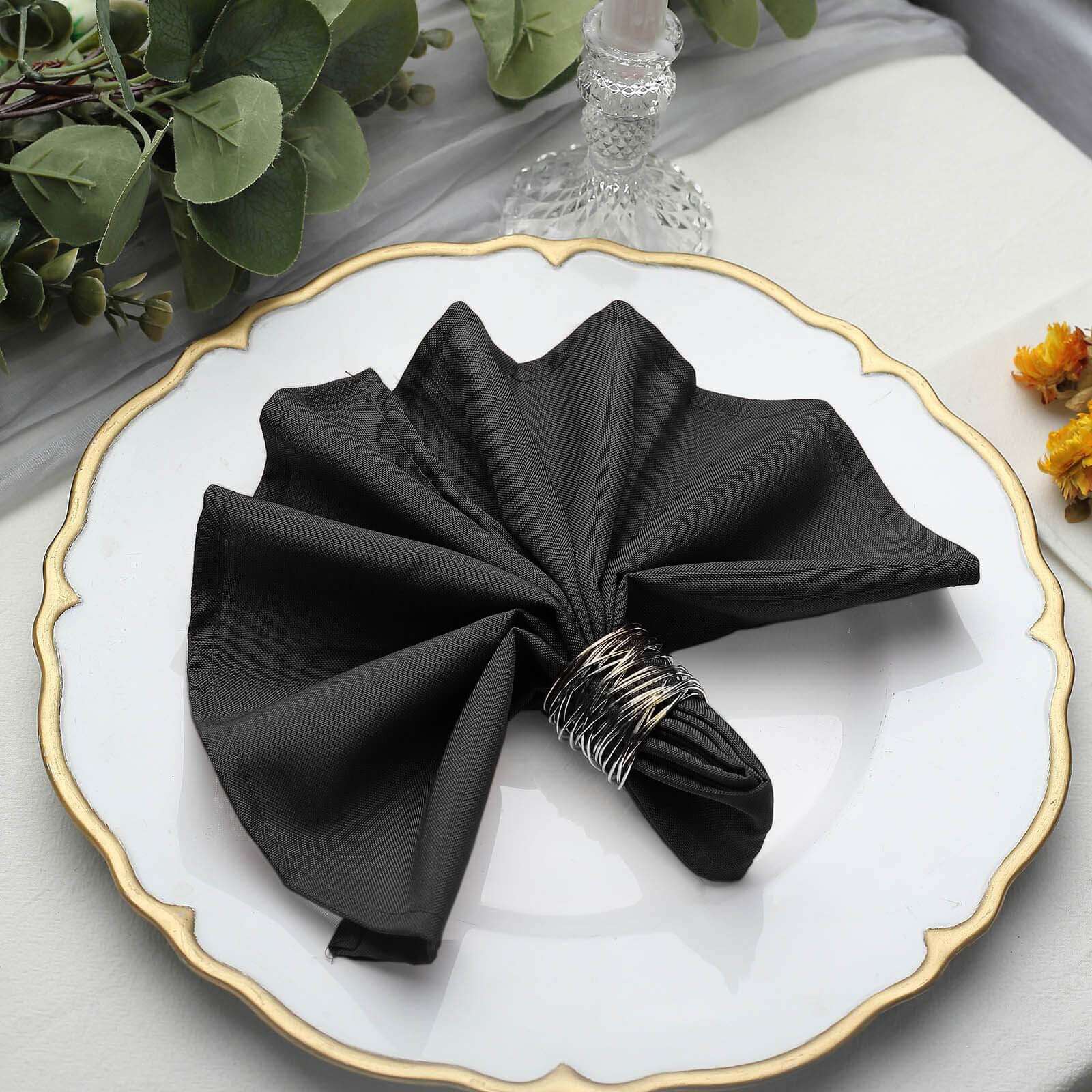 5 Pack Black Cloth Napkins with Hemmed Edges, Reusable Polyester Dinner Linen Napkins - 17