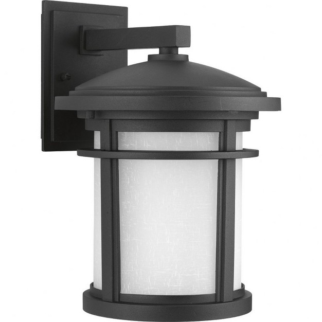 Progress Lighting Wish 1 light Outdoor Black Porcelain Wall Lantern With Etched Umber Linen Glass Shade