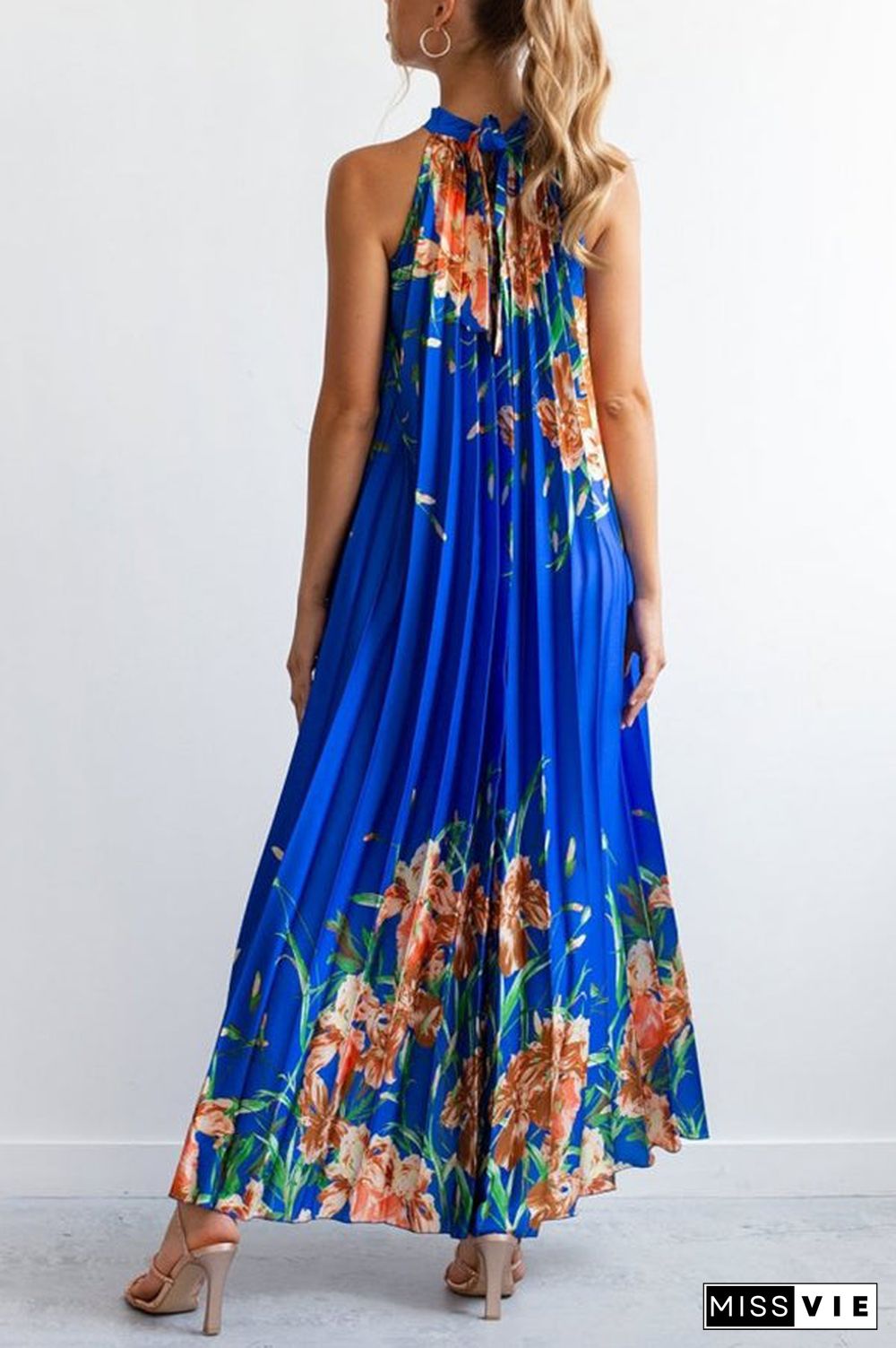 Life In Floral Pleated Halter Neck Maxi Dress