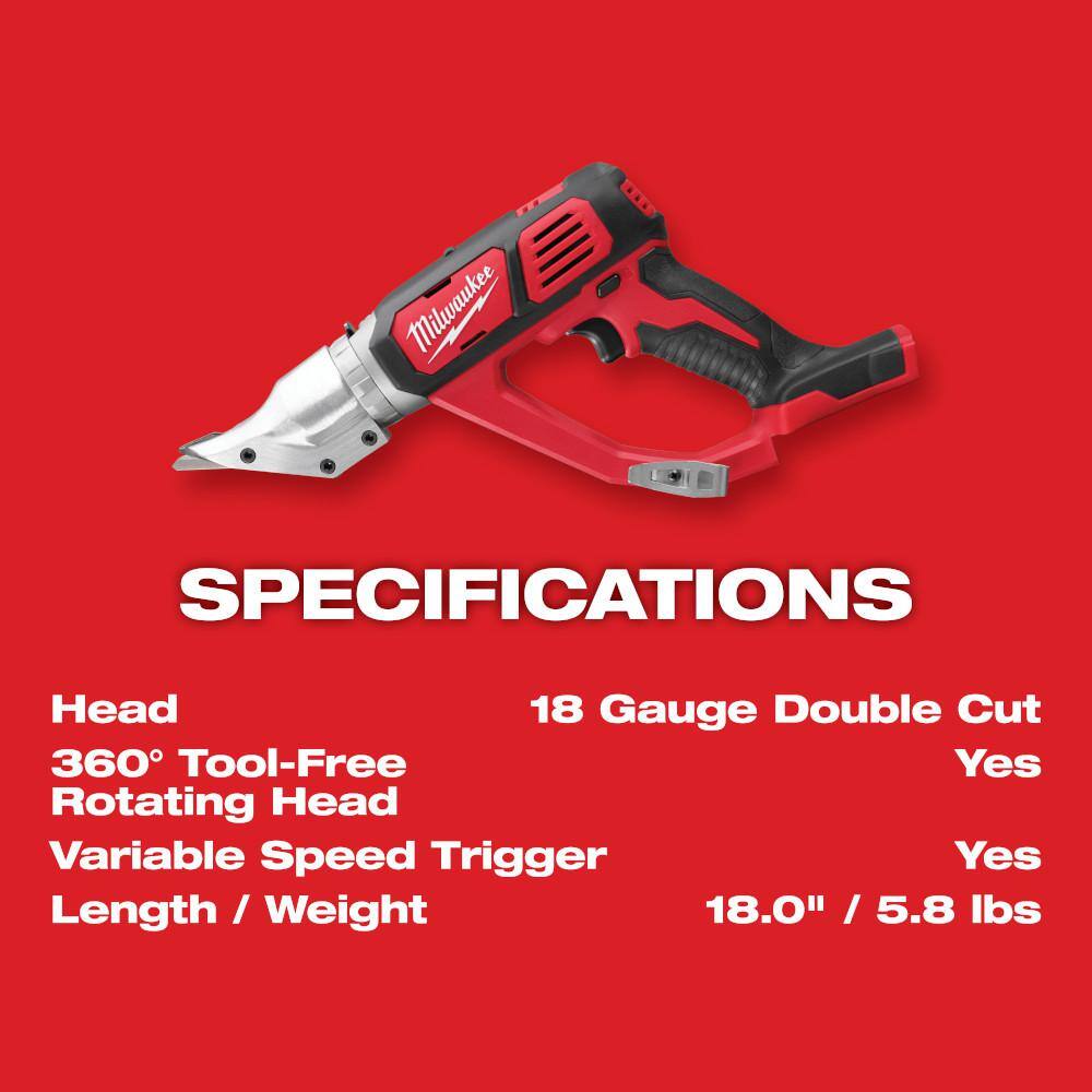 MW M18 18-Volt Lithium-Ion Cordless 18-Gauge Double Cut Metal Shear (Tool-Only) 2635-20