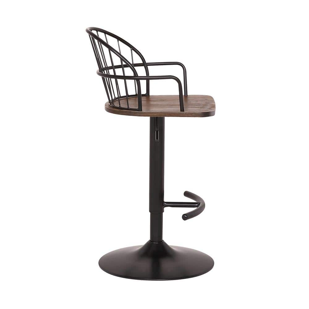 Armen Living Edward Adjustable Walnut Glazed Bar Stool in Black Powder Coated Finish LCEWBABLWA