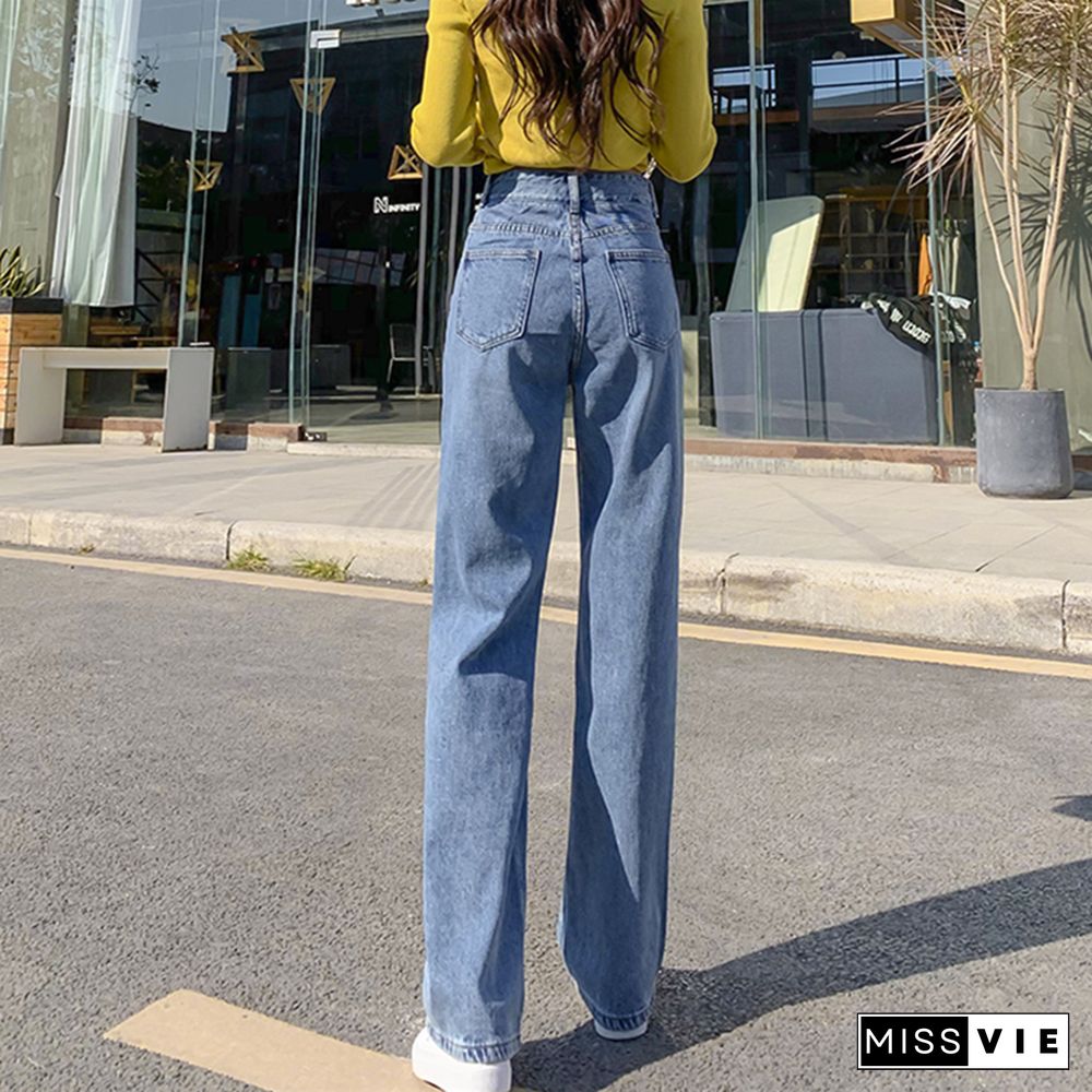 Woman Jeans High Waist Clothes Wide Leg Denim Clothing Blue Streetwear Vintage Quality Fashion Harajuku Straight Pants