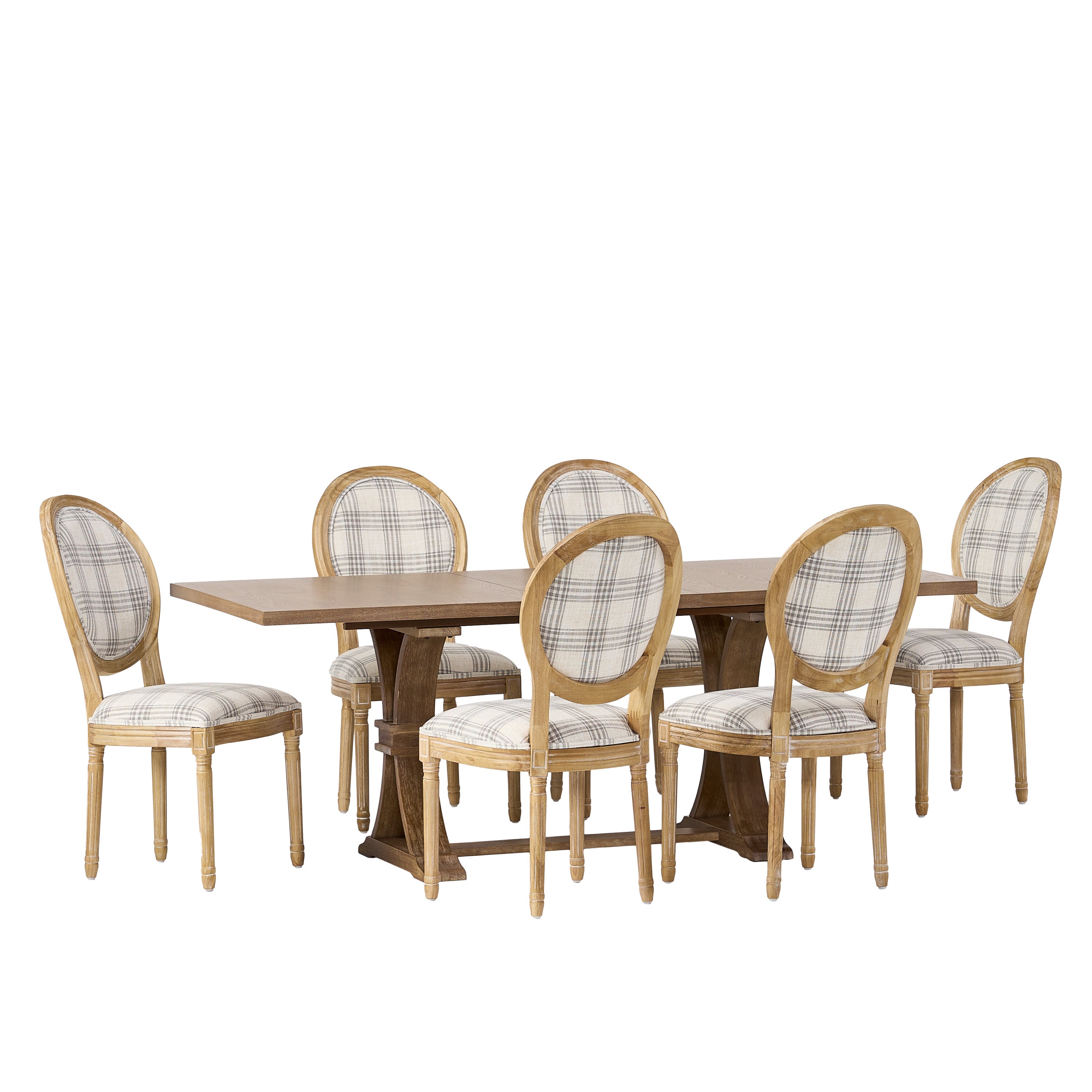 Dason French Country Fabric Upholstered Wood 7 Piece Dining Set